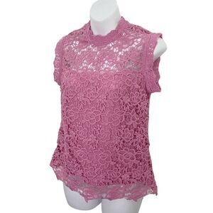 Nanette Lepore Shirt Womens Small Lace Top Mauve Pink Lace Overlay High Neck